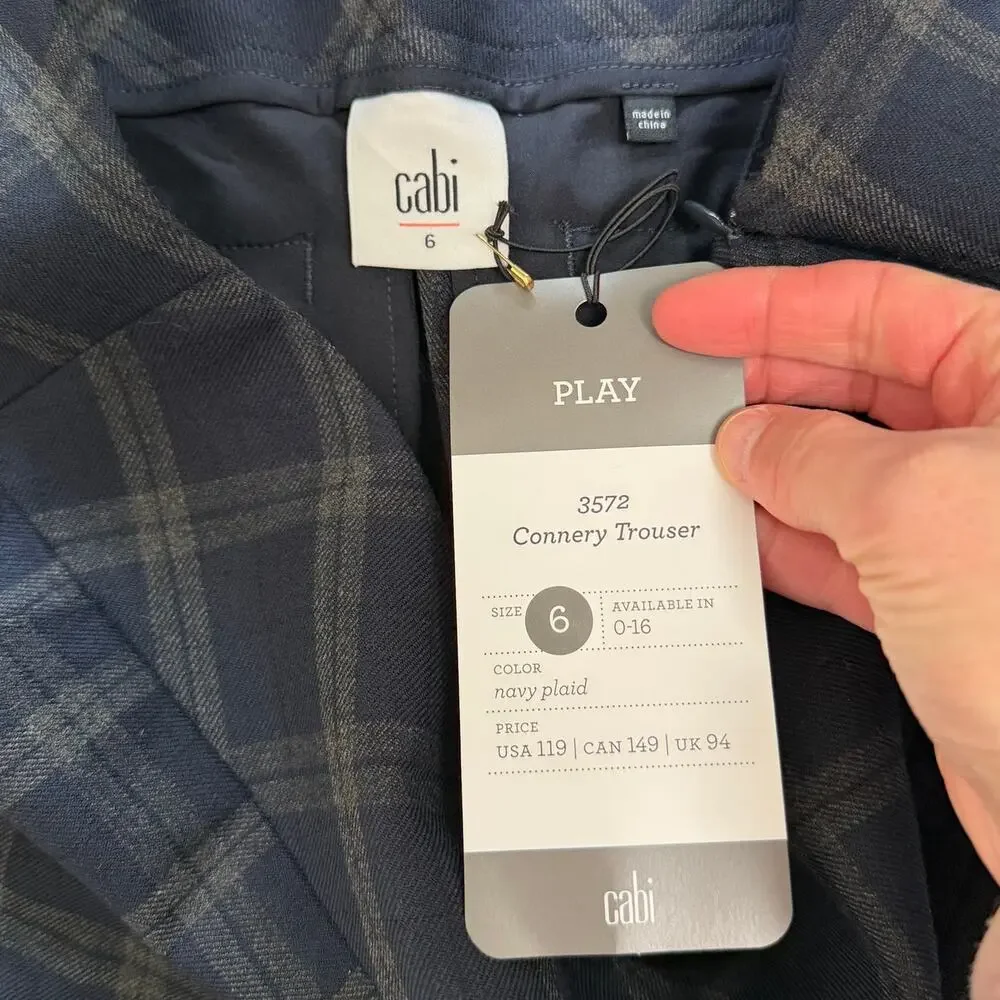 Cabi Navy Plaid Connery Trousers Sz 6